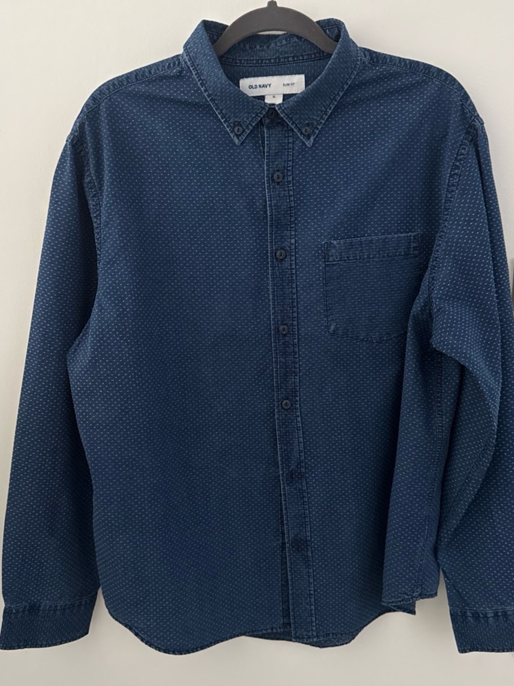 Old Navy Men's Dark Navy Button-Down with Micro Dot Texture